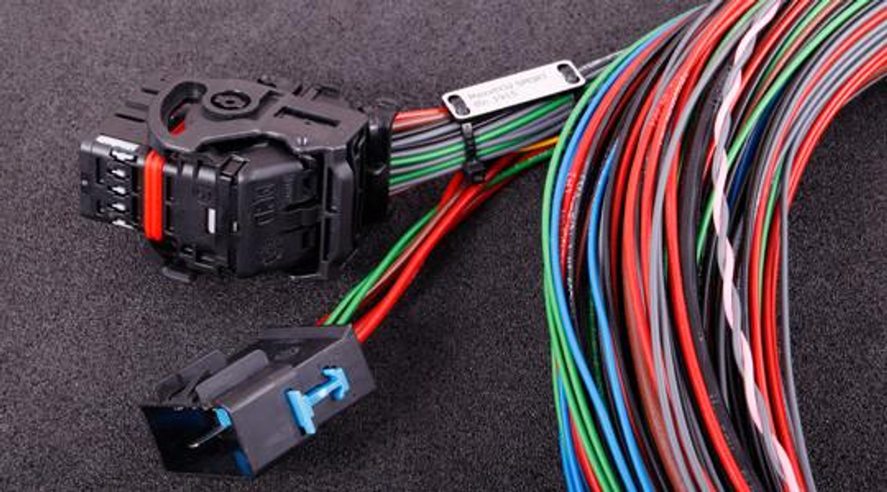 MaxxECU Sport Flying Lead Wiring Harness, high-quality automotive wiring harness with multiple colorful wires and connectors for engine management systems.