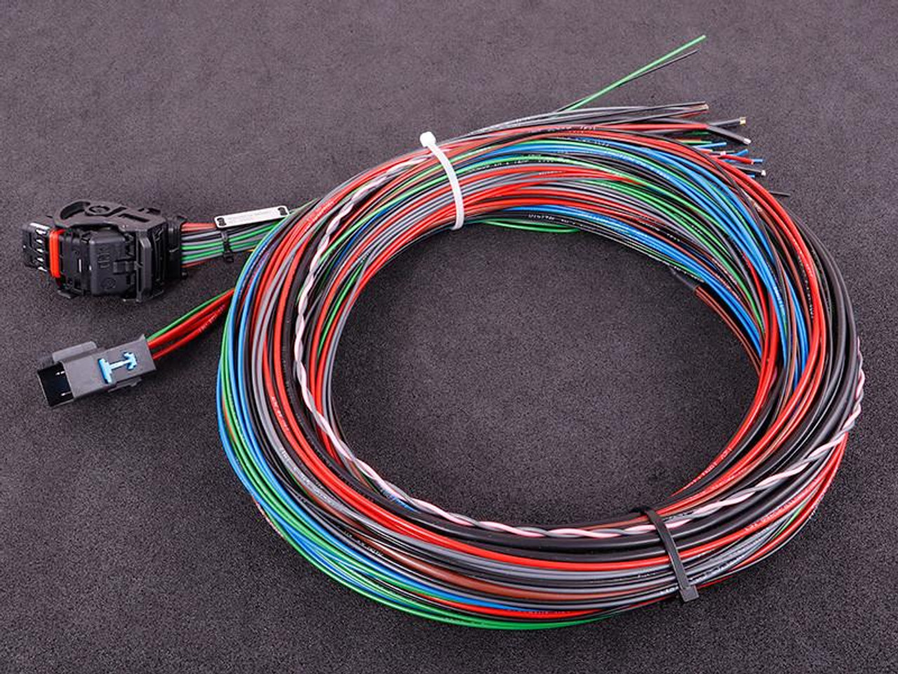 MaxxECU Sport Flying Lead Wiring Harness, automotive engine wiring harness with multicolored wires and connectors for vehicle electronic control.
