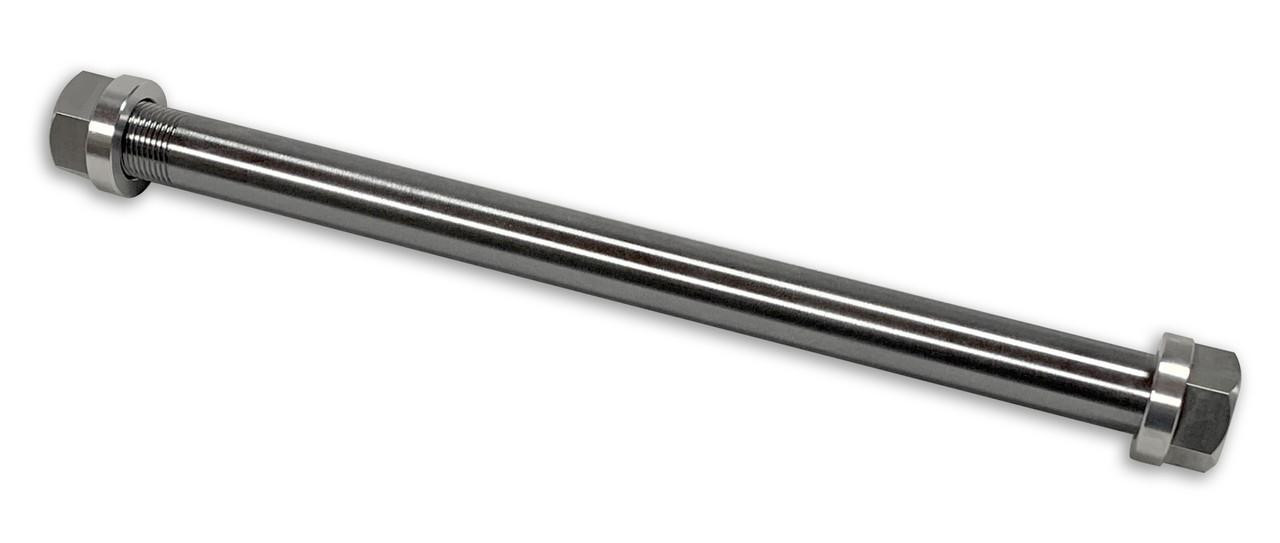 DME Swingarm Rear Axle, Custom Order, a durable and polished metal motorcycle part designed for rear axles.