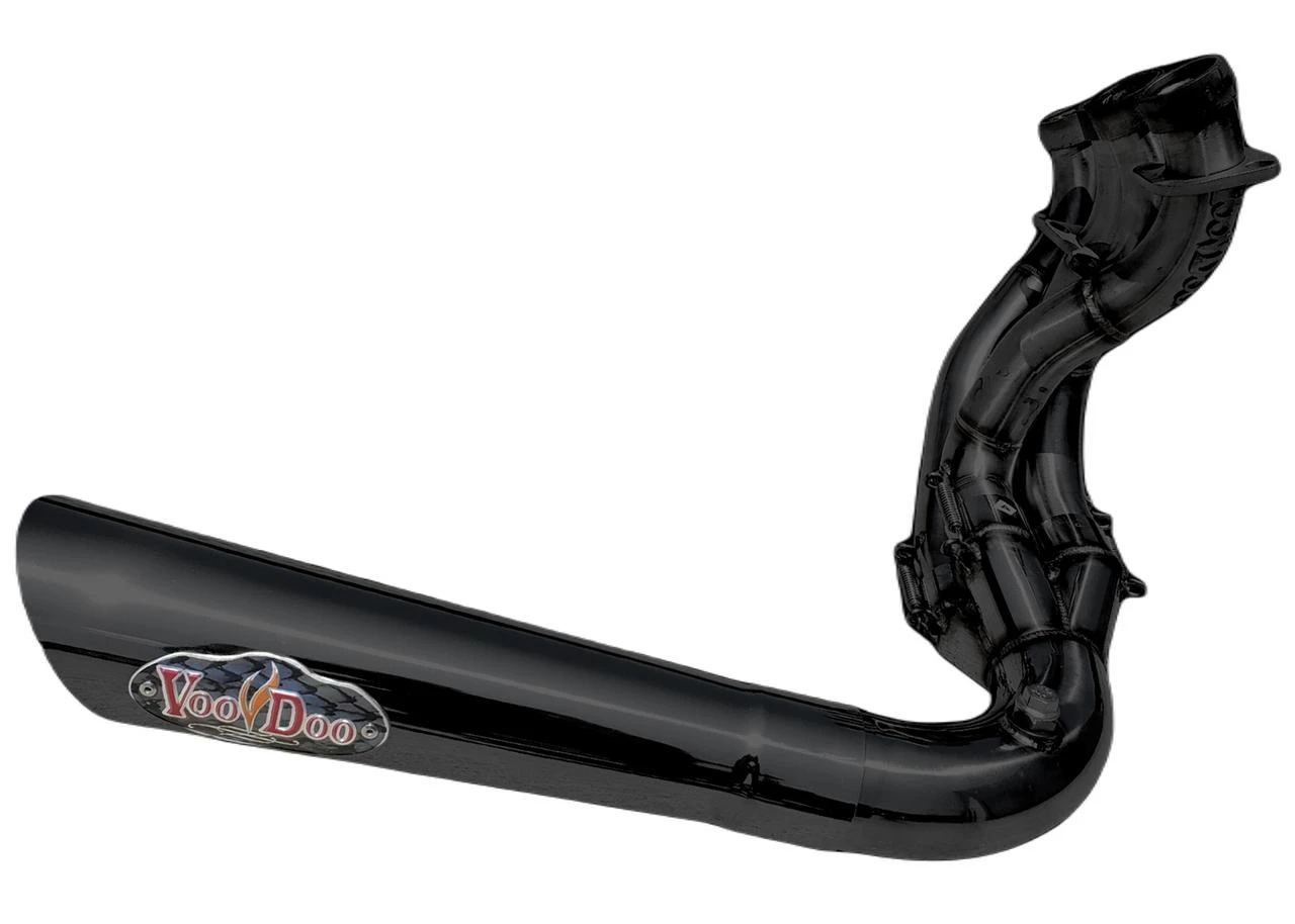 VooDoo Sidewinder Black Exhaust Kawasaki ZX-14R (06-25) Slash Cut, motorcycle exhaust pipe with a sleek black finish and a VooDoo logo on the side.