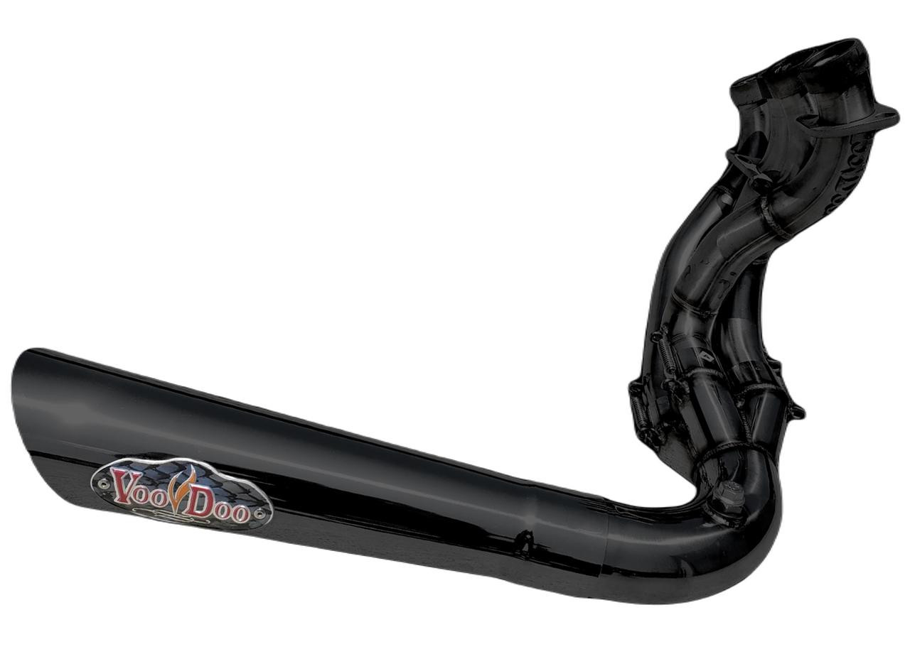 VooDoo Sidewinder Black Exhaust Suzuki GSXR1000 (01-06) Slash Cut, black motorcycle exhaust with VooDoo logo, curved design, and slash cut end for Suzuki GSXR1000 models 2001 to 2006.