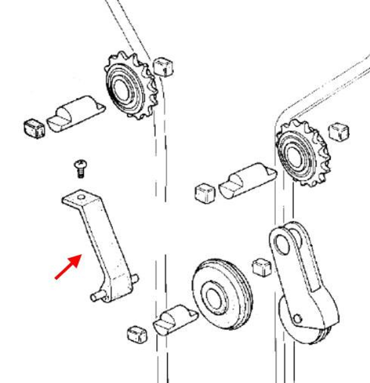 Kawasaki OEM Cam Chain Guide KZ900-KZ1000, technical diagram showing various engine components including sprockets and guide, for motorcycle repair or maintenance.