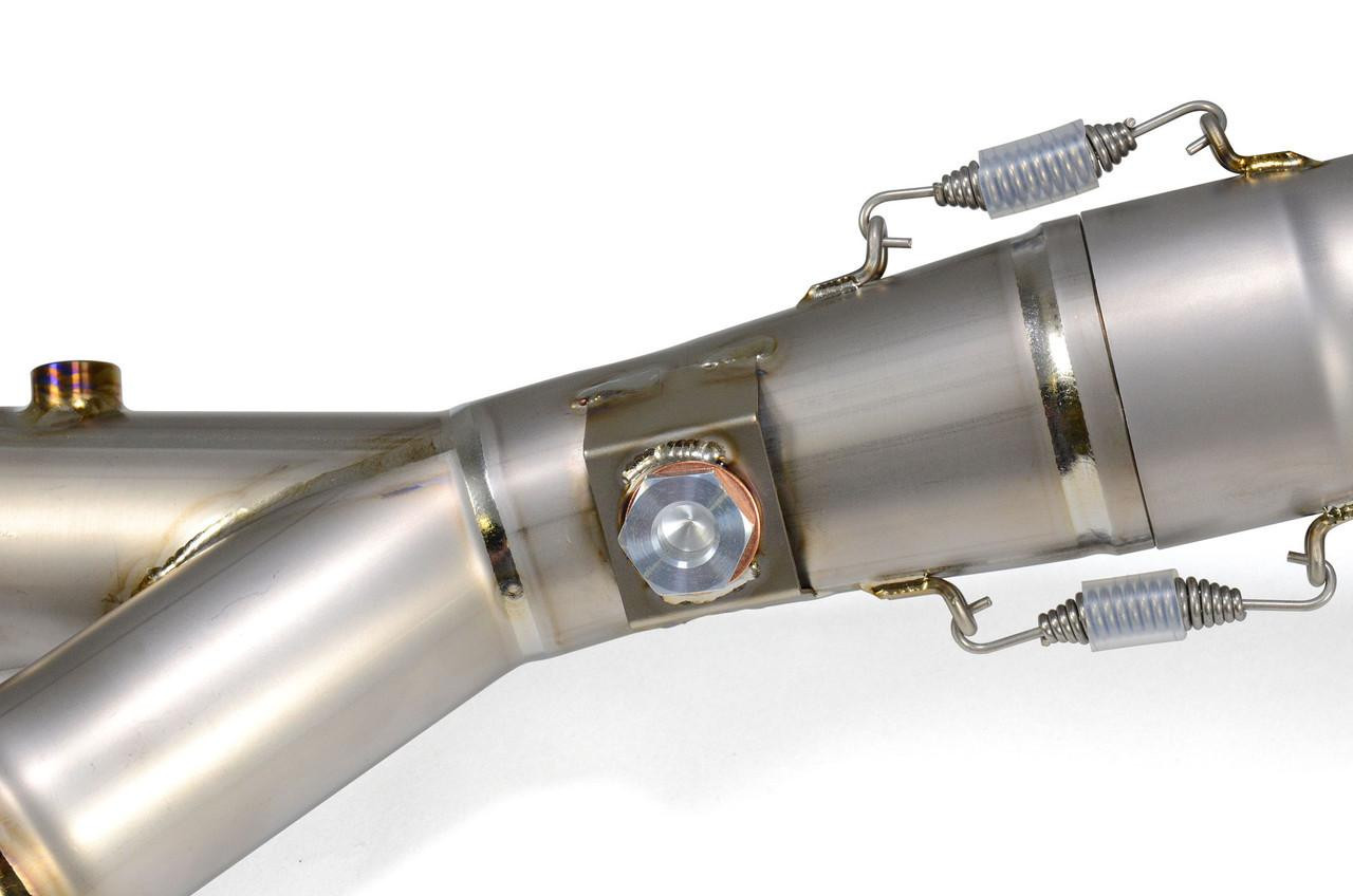 Brocks Performance Brocks CT Megaphone Full System with 17-inch Muffler for BMW S1000RR 2020-2025, motorcycle exhaust system in silver finish with mounting hardware.