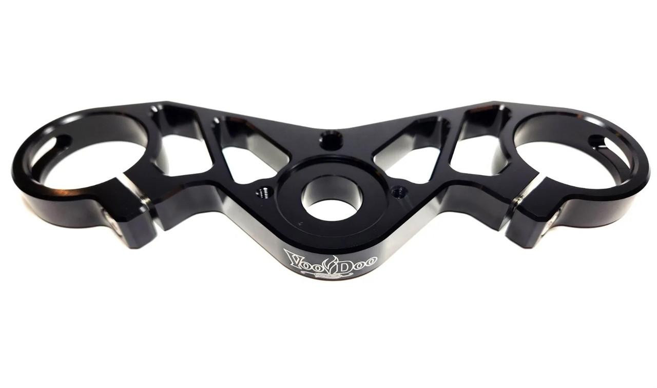 VooDoo Voodoo Top Triple Clamp Kawasaki ZX-14R (06-25), black aluminum motorcycle triple clamp for stabilizing handlebars.