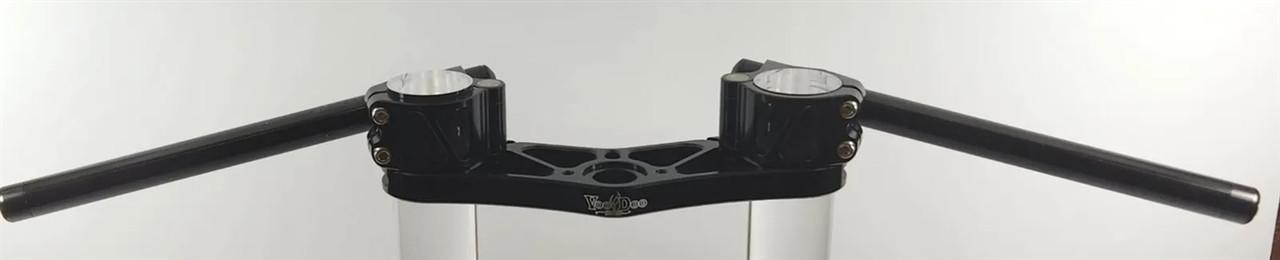 VooDoo Voodoo Top Triple Clamp Complete Kit Suzuki Hayabusa (99-25), black motorcycle top triple clamp with extended handlebars for Suzuki Hayabusa models from 1999 to 2025.