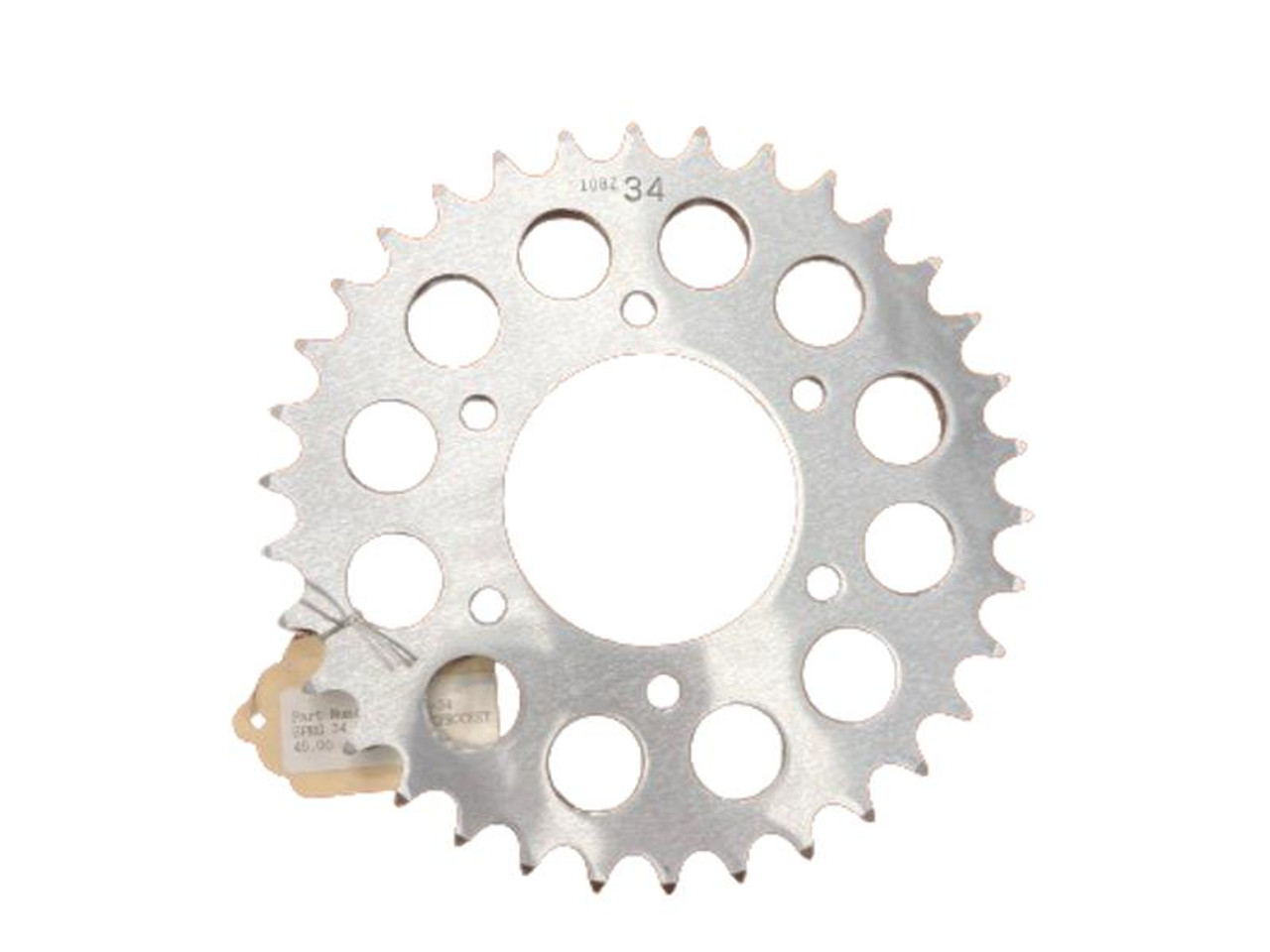 Kosman Gucci 630-34 Tooth Sprocket, metallic gear with evenly spaced teeth and multiple circular cutouts for bicycle or motorcycle sprocket replacement.