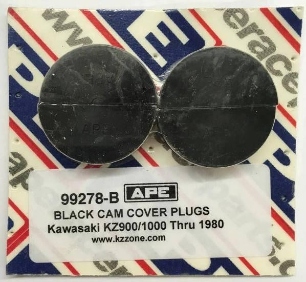 APE Cam Plugs Kawasaki KZ900-KZ1000, black cam cover plugs for motorcycle engine