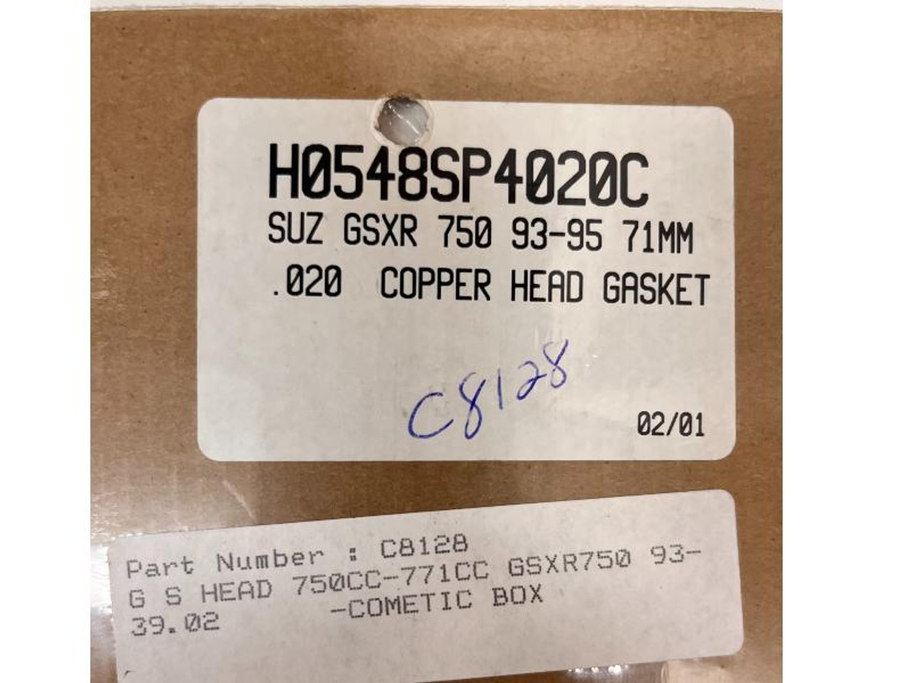 Cometic Head Gasket Suzuki GSXR750 (93-95), copper head gasket in packaging with product details and part number. Cometic Head Gasket Suzuki GSXR750 (93-95), copper head gasket in packaging with product details and part number.