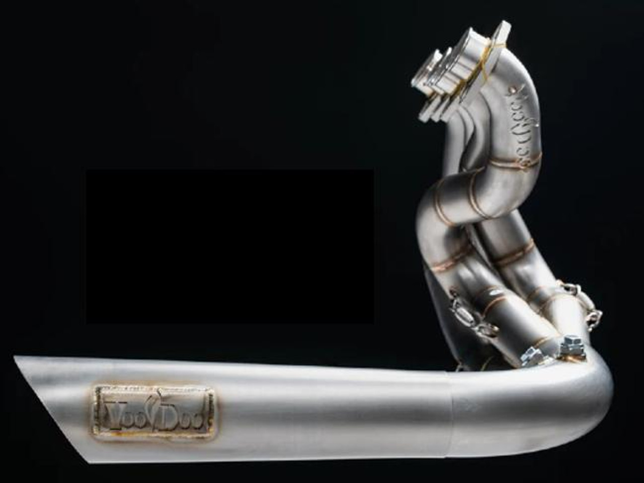 VooDoo Big Tube Natural Sidewinder Exhaust Suzuki GSXR1000 (07-25), stainless steel motorcycle exhaust with a curved design and branding label