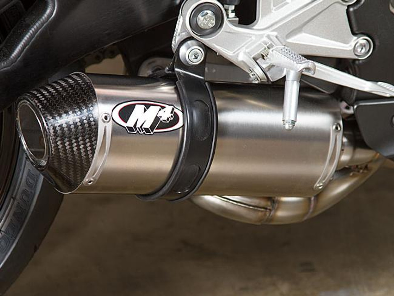M4 Performance Exhausts M4 Street Slayer Titanium Slip On Exhaust for Honda CBR1000RR (08-16), motorcycle exhaust system with titanium and carbon fiber components.