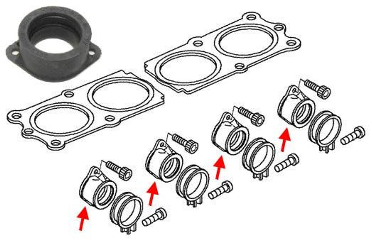 Kawasaki OEM Carburetor Holder for 33-40mm Lectrons KZ900-KZ1000-KZ1000J, carburetor mounting clamps with gaskets and screws.