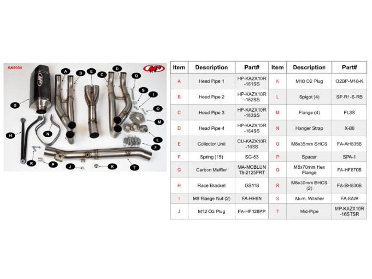 M4 Performance Exhausts M4 Tech1 Carbon Exhaust Kawasaki ZX-10R (16-25), image of the exhaust system components and parts diagram.