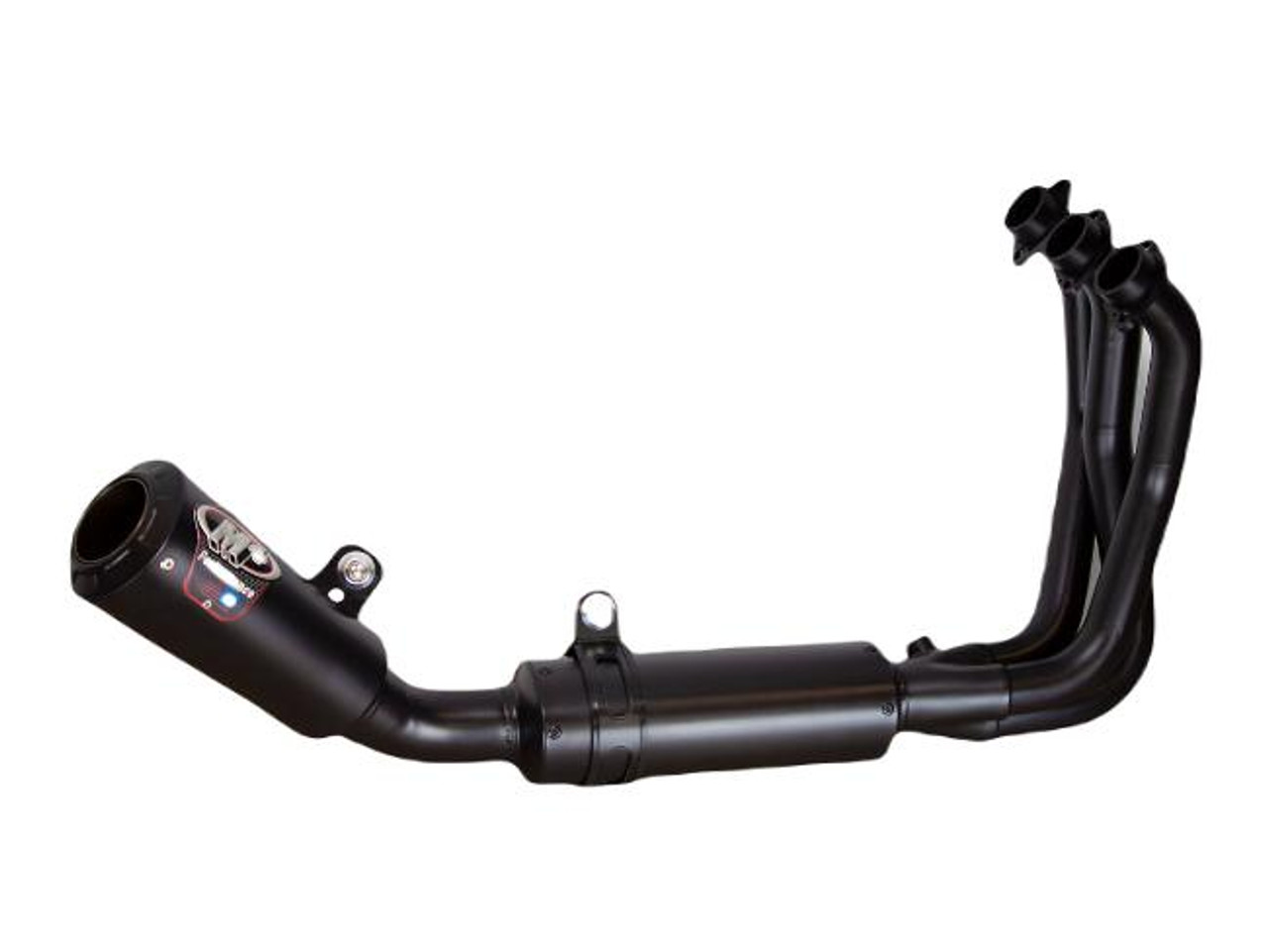 M4 Performance Exhausts M4 Black Exhaust System Yamaha MT-09/XSR900 (21-25), motorcycle black exhaust pipe with dual outlets and digital display.