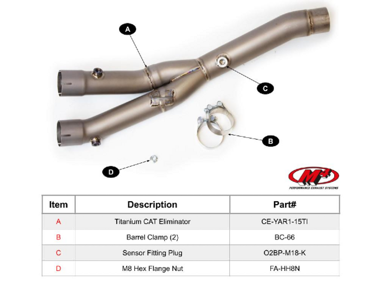 M4 Titanium Catalytic Converter Eliminator Kit Yamaha YZF-R1 (15-24) - Schnitz Racing