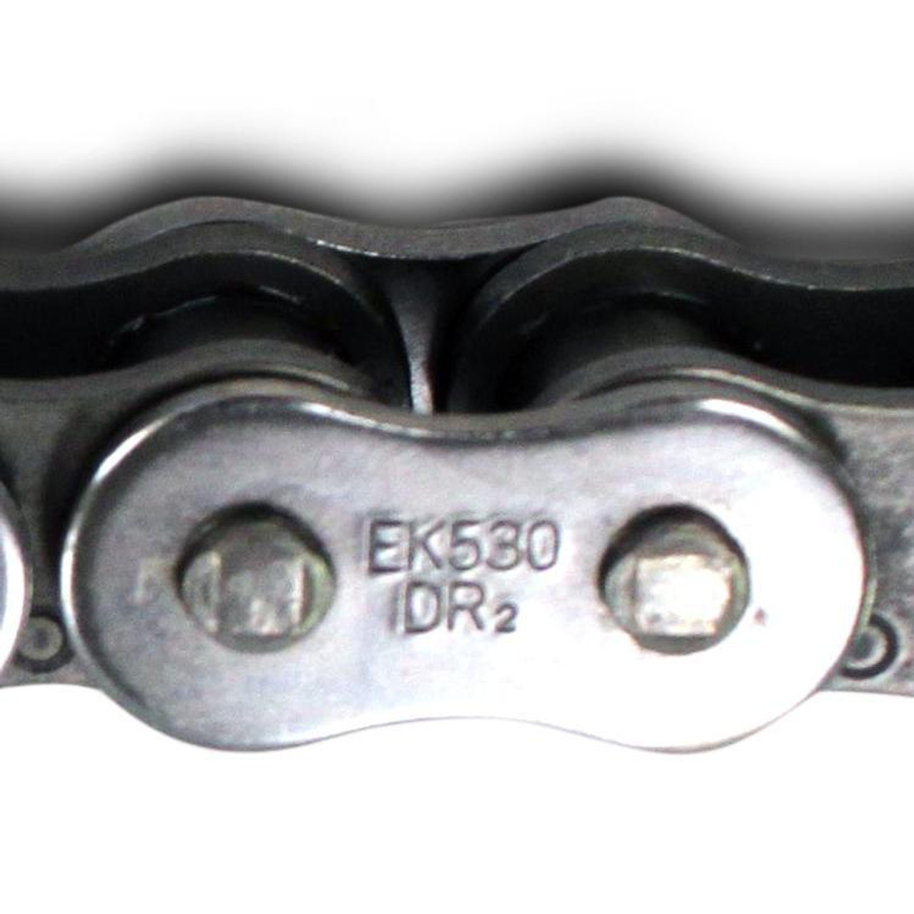 EK Chain 530 DR-2 Drag Chain, close-up view of the industrial roller chain with engraved model details.