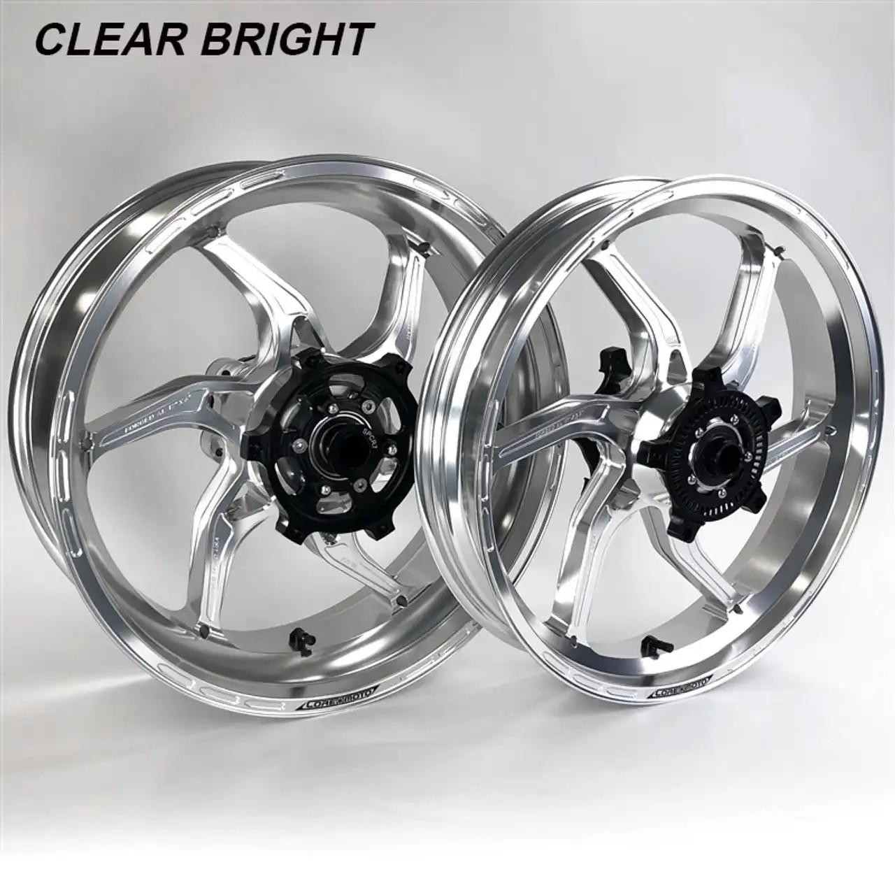 Coremoto Apex-6 Forged Aluminum Wheels Suzuki GSXR1000, silver-colored lightweight motorcycle wheels designed for Suzuki GSXR1000 models (17-25).