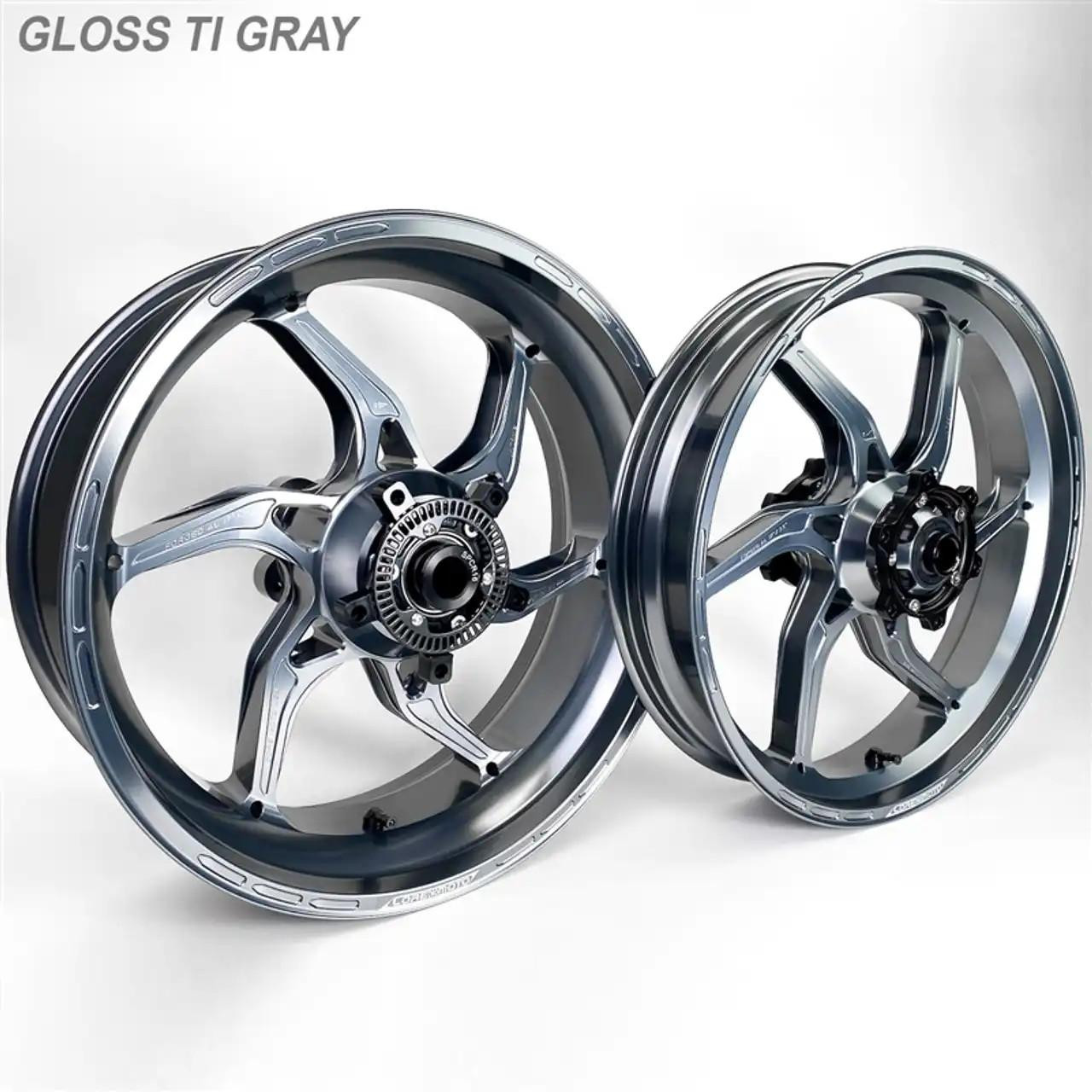 Coremoto Apex-6 Forged Aluminum Wheels Yamaha YZF-R1 (15-26), sleek silver alloy motorcycle wheels with a modern design
