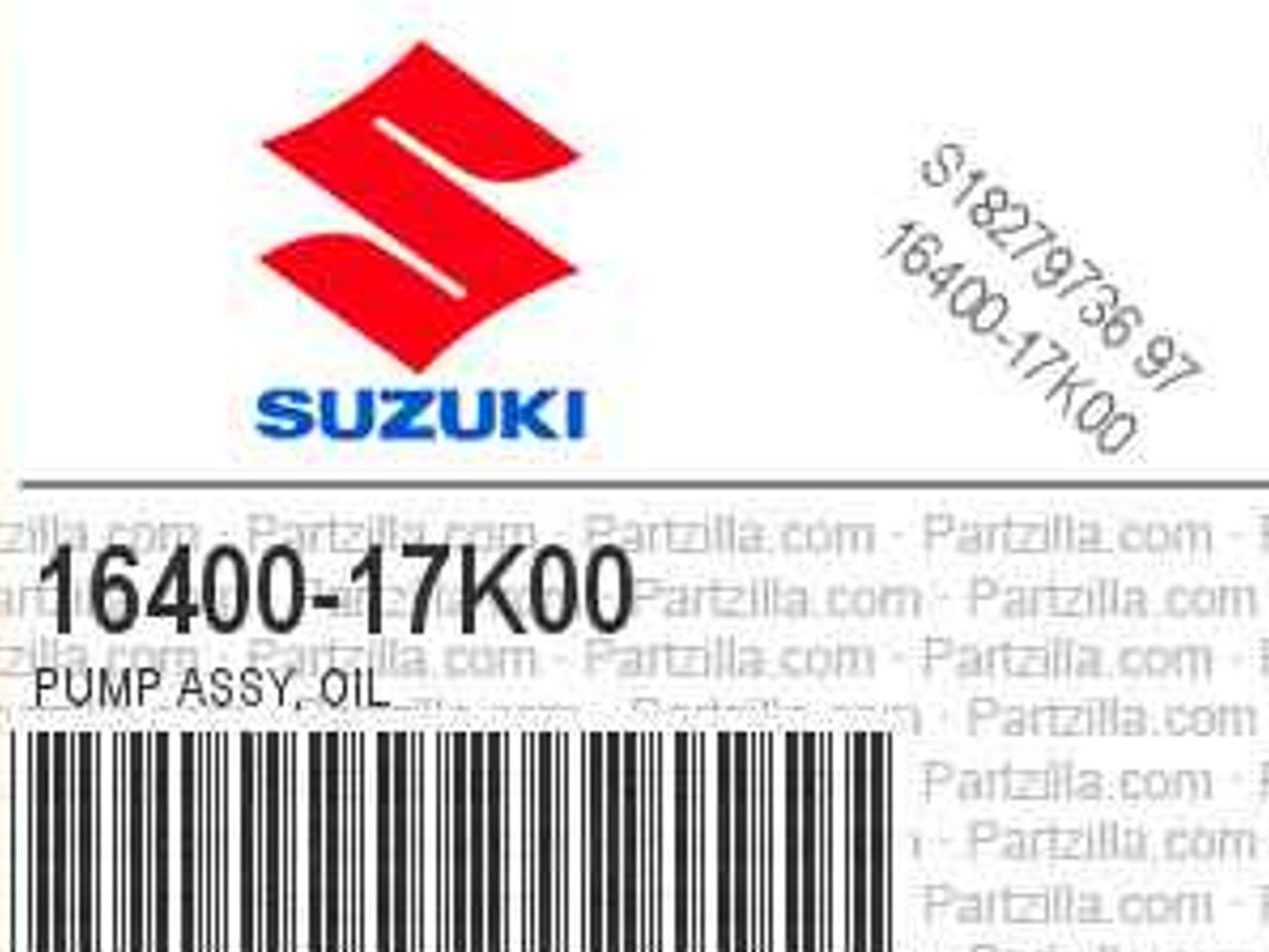 Suzuki OEM Oil Pump Assembly for Suzuki GSXR1000 (17-25), product label with barcode and part number 16400-17K00.