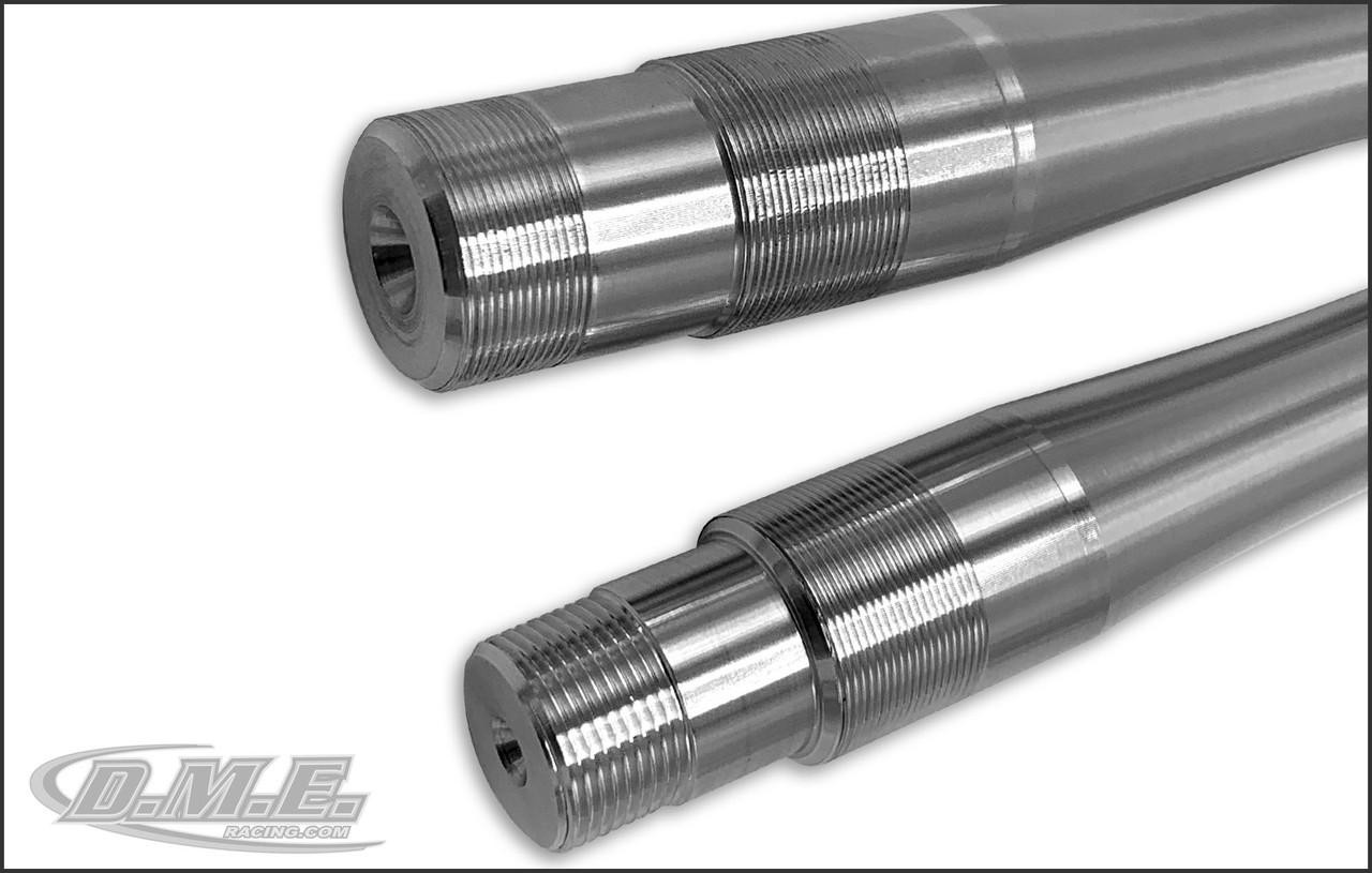 DME Short Neck Steering Stem Suzuki Hayabusa/GSXR1000, silver metal motorcycle steering stem with threaded ends for bike modification.