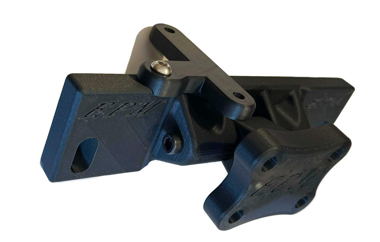 Elite Performance Machine Lightweight Gas Tank Mount Suzuki Hayabusa (22-25), black metal bike accessory with mounting brackets.