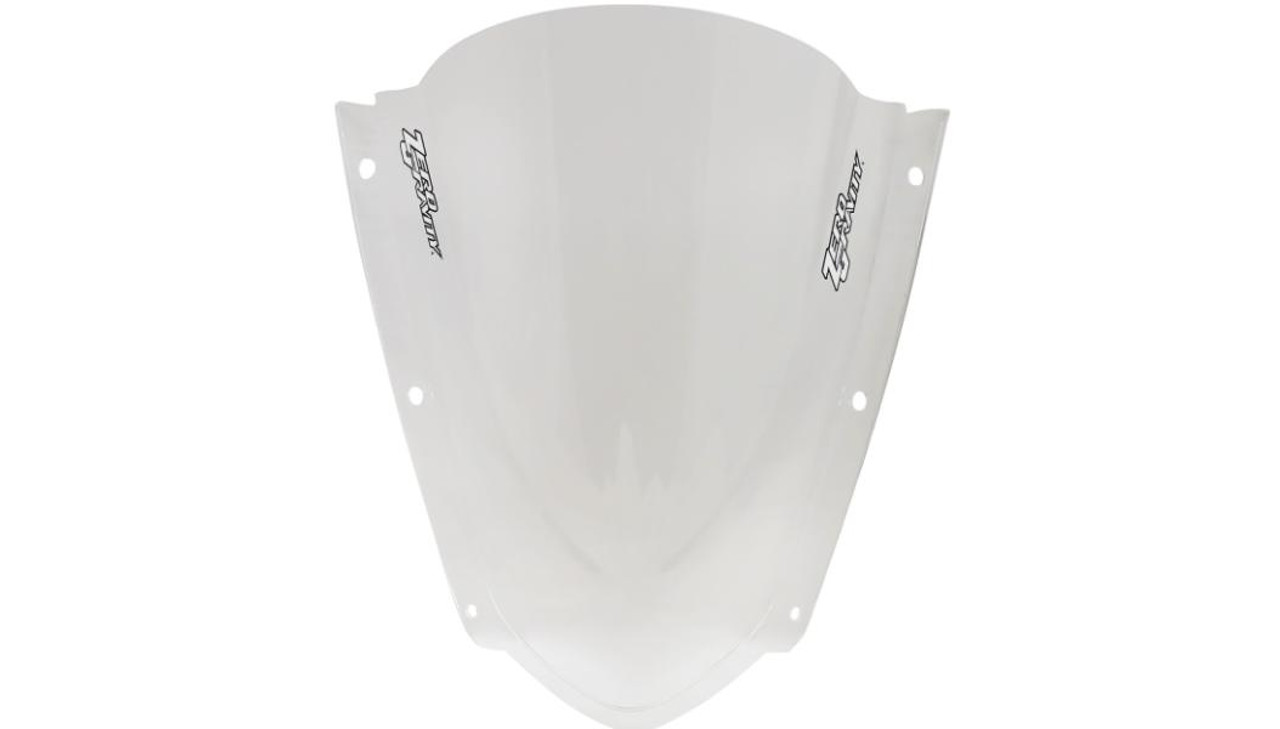 Zero Gravity Double Bubble Windscreen Kawasaki ZX-10R (21-25), clear motorcycle windshield with aerodynamic design and mounting holes. Zero Gravity Double Bubble Windscreen Kawasaki ZX-10R (21-25), clear motorcycle windshield with aerodynamic design and mounting holes.