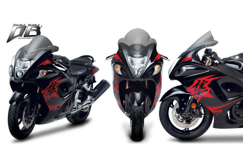 Zero Gravity Double Bubble Windscreen Suzuki Hayabusa (08-20), motorcycle windscreen and fairing accessories for Suzuki Hayabusa models from 2008 to 2021.