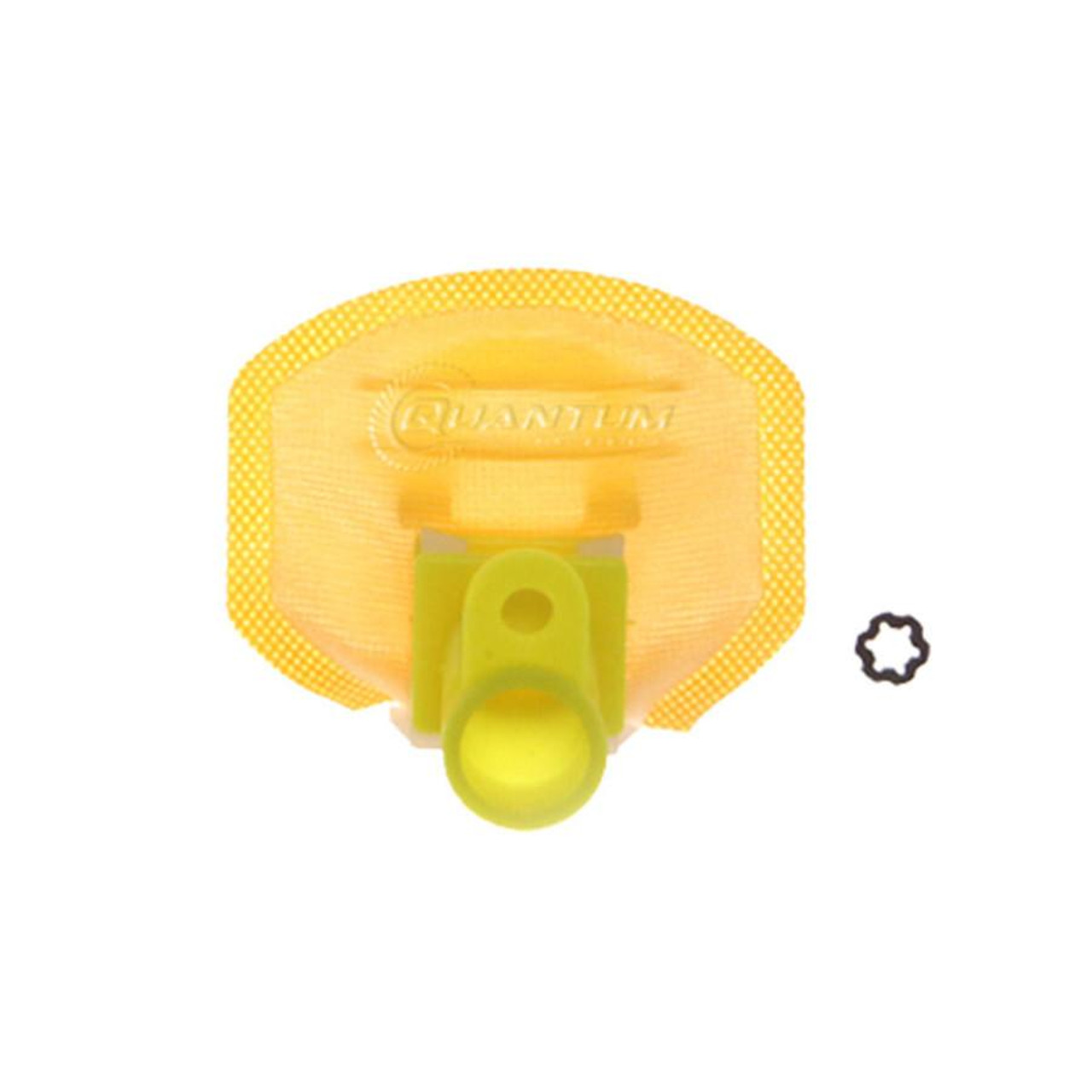 Quantum Fuel Systems Fuel Pump Strainer / Filter Kawasaki ZX-14R (06-11), yellow fuel pump filter with mesh screen and fitting, small black gasket included.