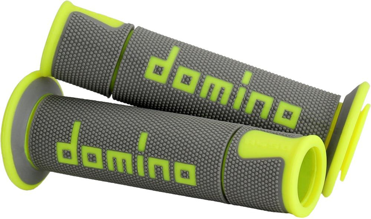 Domino Racing A450 Racing Grips, rubber motorcycle grips with textured surface and bright yellow accents.