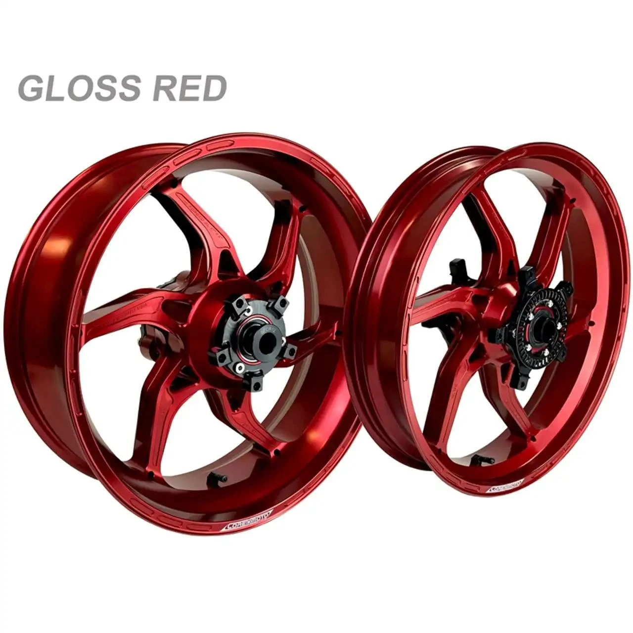 Coremoto Apex-6 Forged Aluminum Wheels Suzuki GSXR600/750 (11-26), red glossy forged aluminum motorcycle wheels.