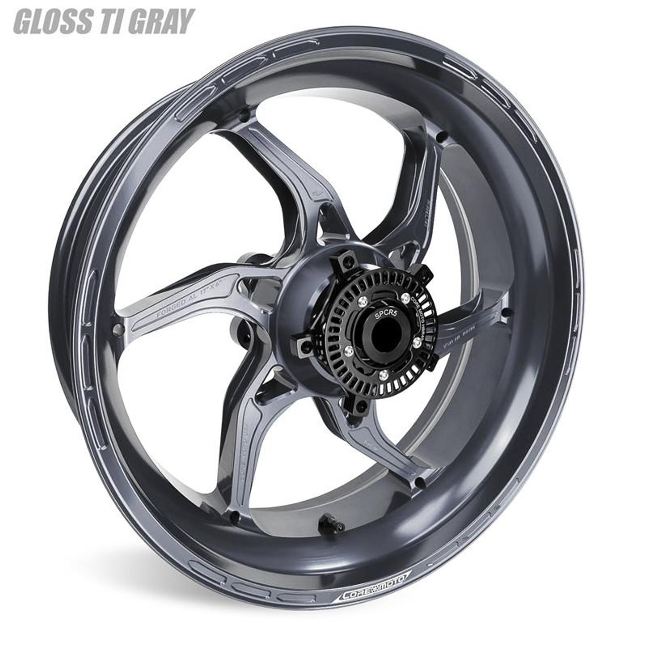 Coremoto Apex-6 Forged Aluminum Wheels Yamaha YZF-R6 (17-24), high-performance gray forged aluminum motorcycle wheel with a sleek design for Yamaha YZF-R6 models from 2017 to 2024.