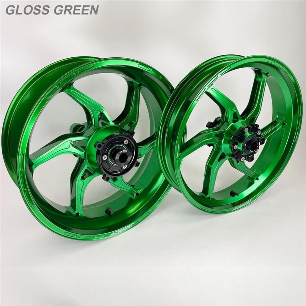 Coremoto Apex-6 Forged Aluminum Wheels Yamaha YZF-R6 (17-24), glossy green motorcycle wheels for Yamaha YZF-R6.