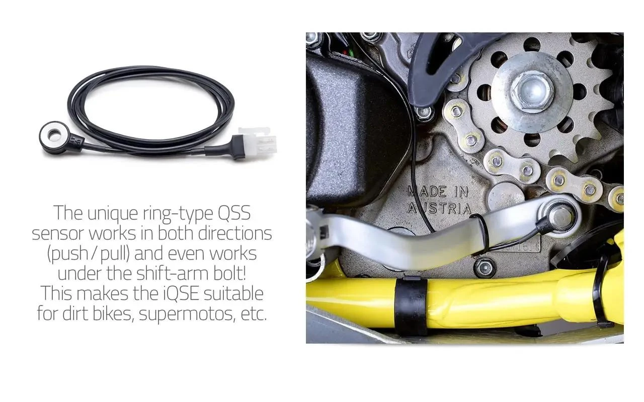 Healtech Quickshifter Suzuki Hayabusa (99-20), close-up of the quickshifter sensor and connection cable mounted on the motorcycle engine.