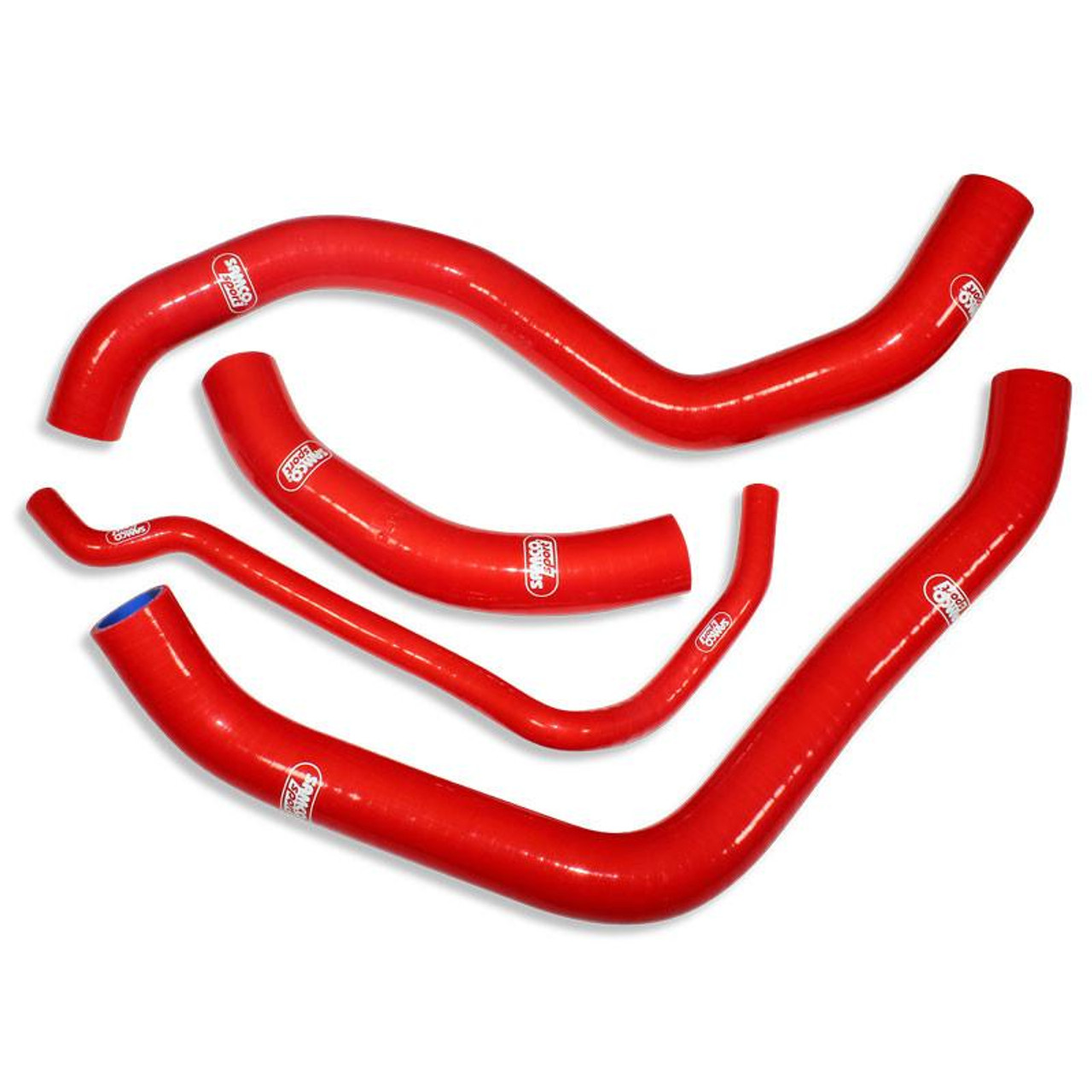 Samco Sport Silicone Radiator Hose Kit Suzuki GSXR1000, red flexible radiator hoses with white logo branding for model years 2017 to 2025. Samco Sport Silicone Radiator Hose Kit Suzuki GSXR1000, red flexible radiator hoses with white logo branding for model years 2017 to 2025.