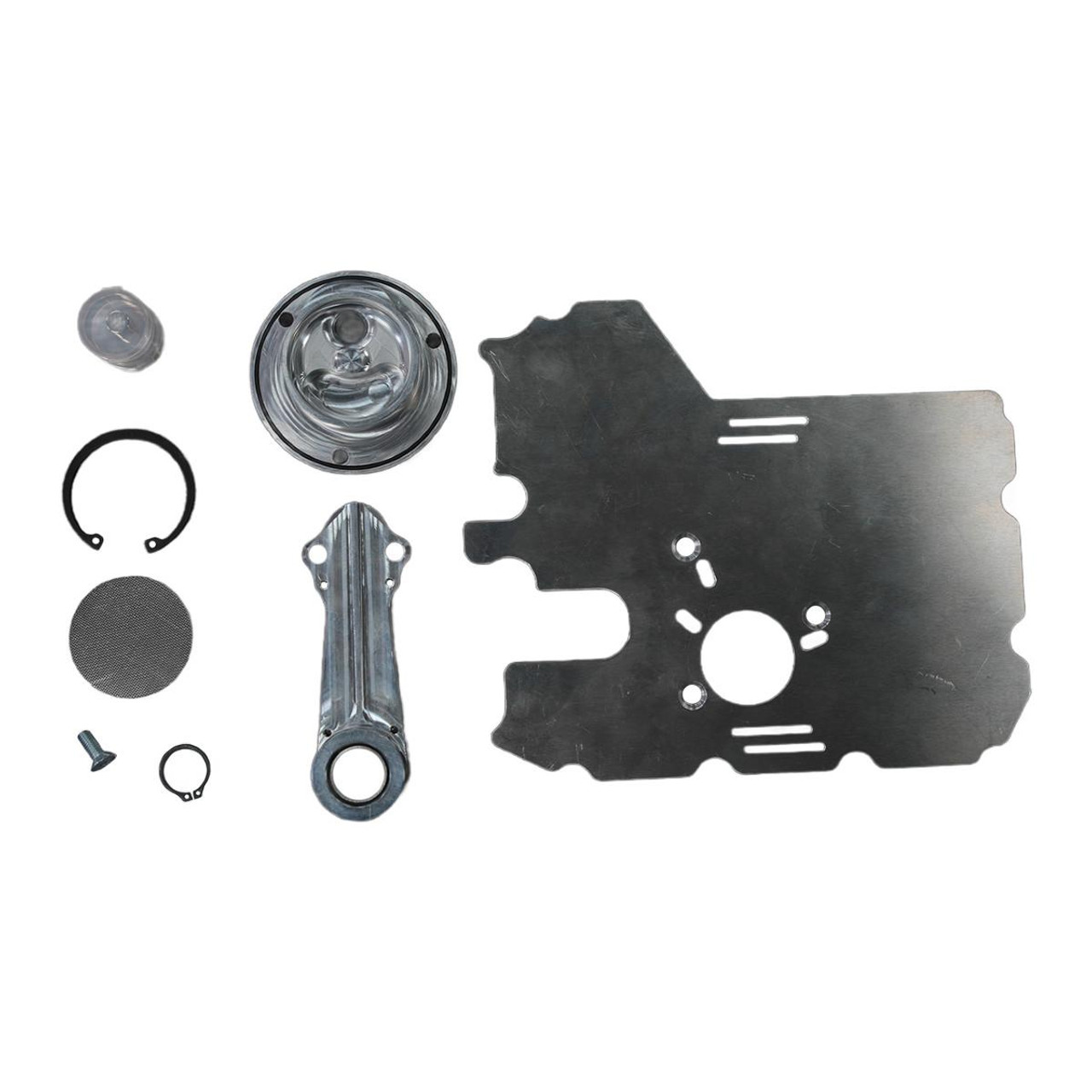 Vance & Hines Swinging Oil Pick-Up Kit Suzuki GS1100/1150, motorcycle oil pickup kit components including metal plate, oil filter screen, pick-up tube, screws, and clamp