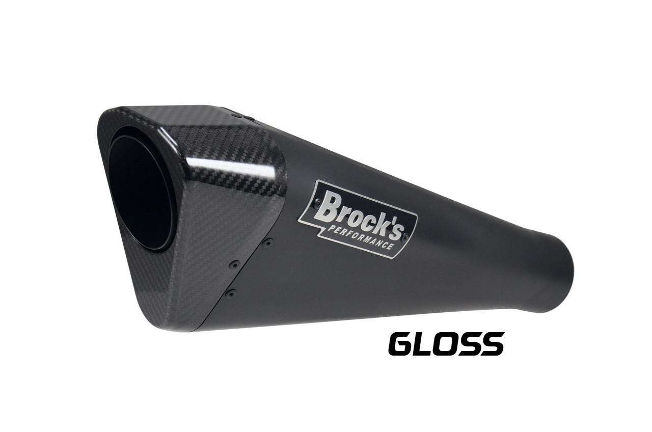 Brock's Performance Brocks Penta-Carbon Full System 15" Black Muffler Suzuki Hayabusa (22-25), sleek black motorcycle exhaust with carbon fiber end cap and Brock's Performance logo Brock's Performance Brocks Penta-Carbon Full System 15" Black Muffler Suzuki Hayabusa (22-25), sleek black motorcycle exhaust with carbon fiber end cap and Brock's Performance logo