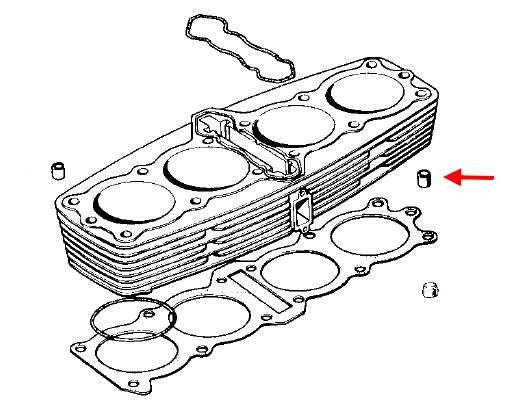 Kawasaki OEM Case Dowel KZ900-KZ1000, technical drawing showing the engine cylinder head and its components.