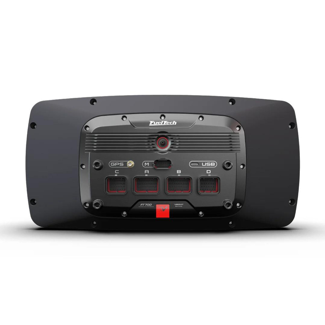 Fueltech FT700 ECU System, black automotive engine control unit with multiple connectors and ports. Fueltech FT700 ECU System, black automotive engine control unit with multiple connectors and ports.