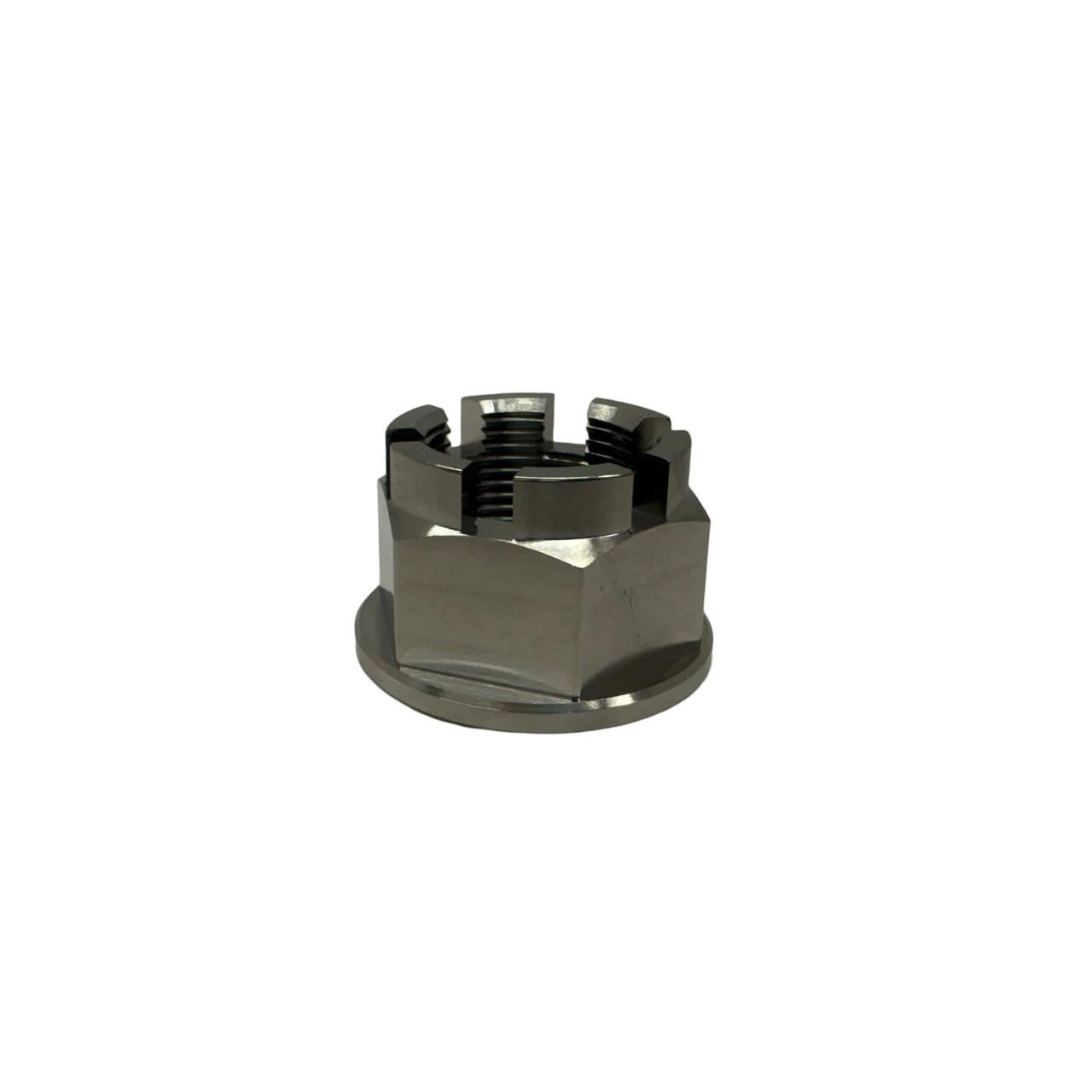 Ironless Innovations Titanium Axle Nut Kawasaki ZX-14 (06-26), a high-performance metallic axle nut used for Kawasaki ZX-14 motorcycle model years 2006 to 2025.