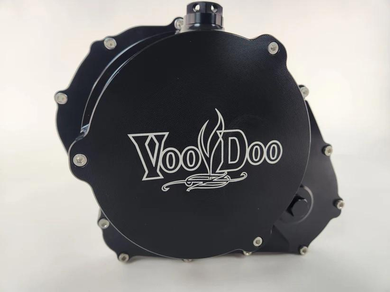 VooDoo Quick Access Clutch Cover Suzuki GSXR1000 (17-25), black clutch cover with VooDoo logo and metallic bolts.