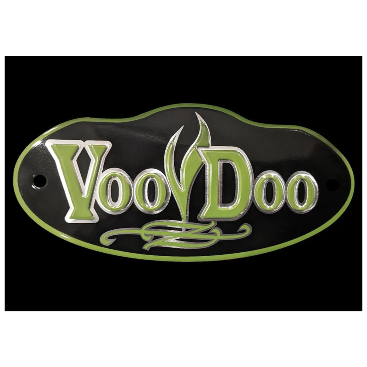 VooDoo Replacement Logo Plate, black and green decorative logo plate with the VooDoo brand name. VooDoo Replacement Logo Plate, black and green decorative logo plate with the VooDoo brand name.