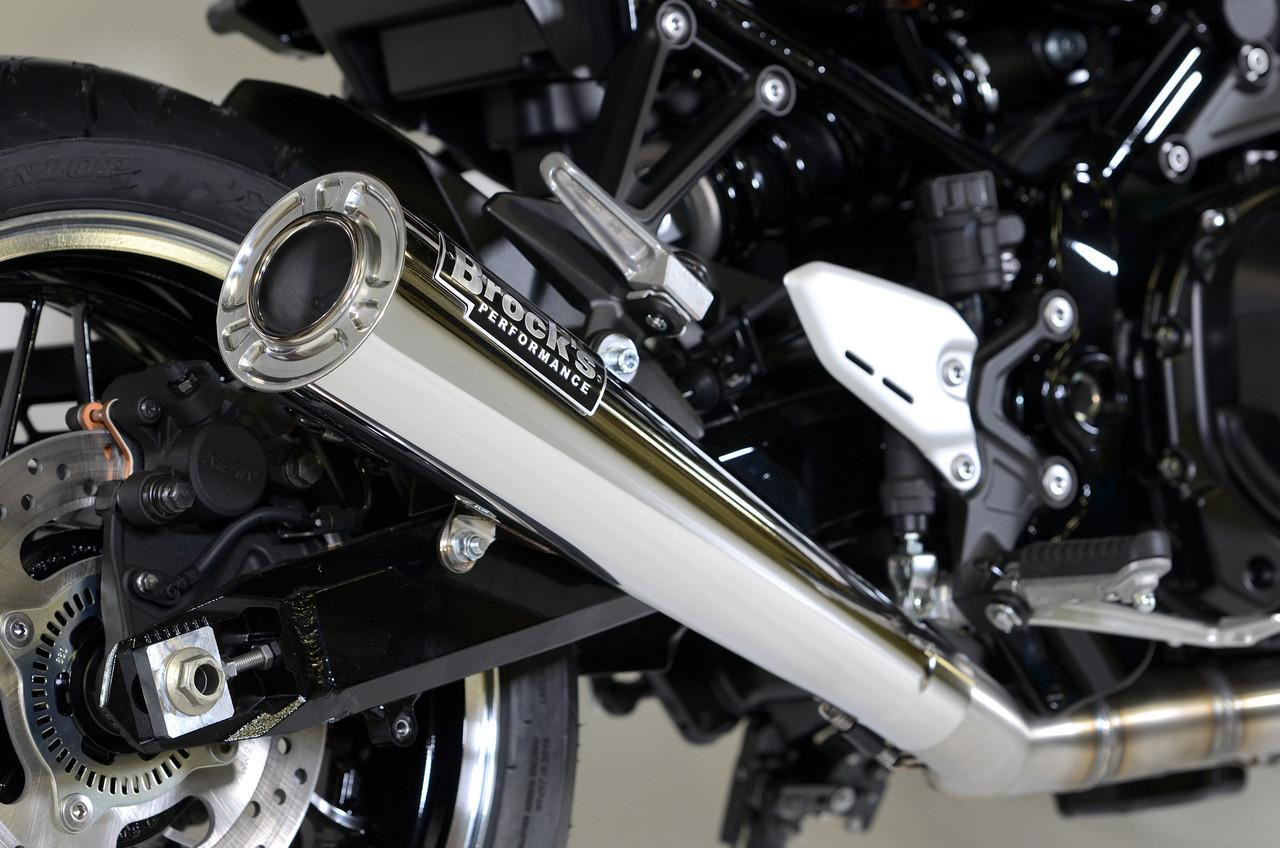 Brocks Performance Brocks StreetMeg Full Exhaust System 20" Muffler Kawasaki Z900RS (18-25), motorcycle exhaust system with chrome muffler and black components.