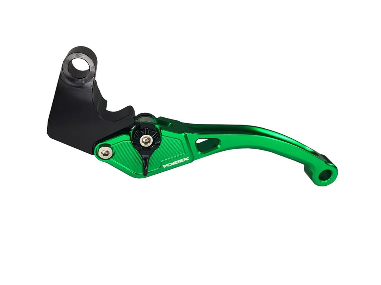 Vortex V3 Race Levers Suzuki GSXR1000 (17-25), green anodized racing clutch lever with black mounting bracket.