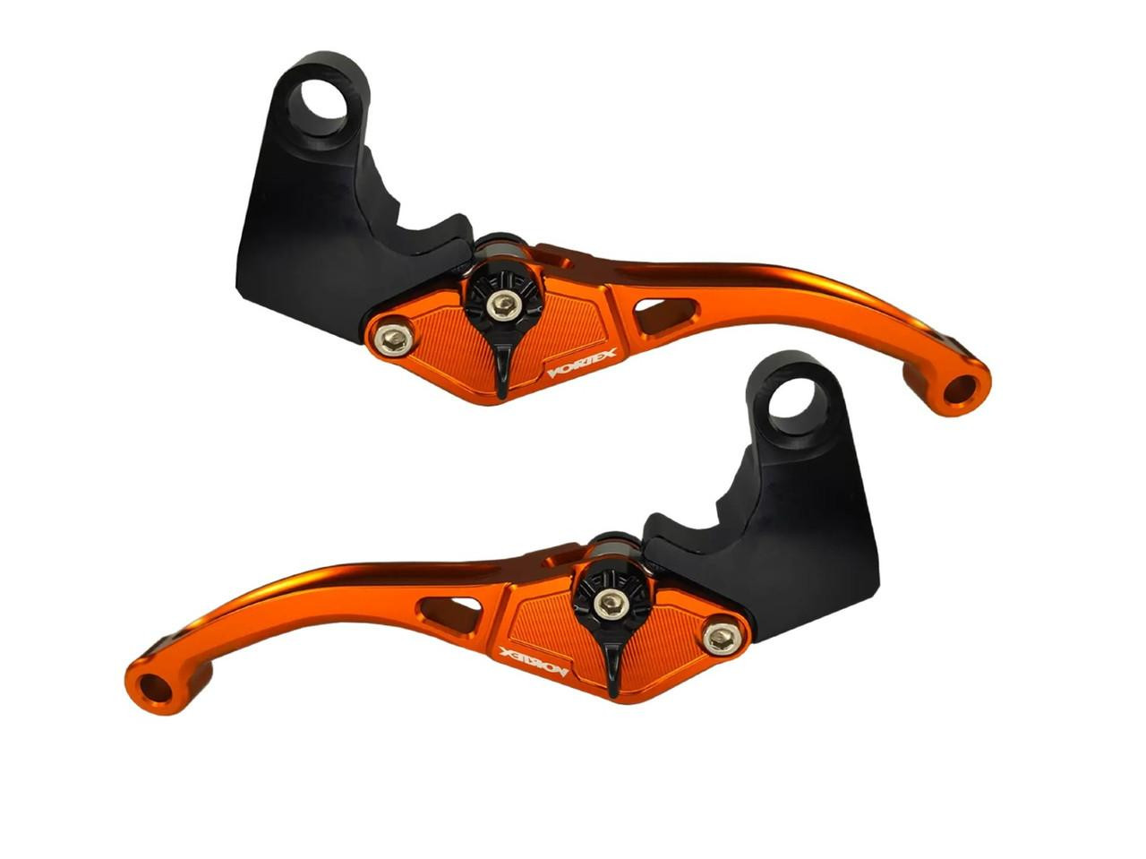 Vortex V3 Race Levers Honda CBR1000RR (20-25), orange anodized motorcycle race levers with black mounting brackets for Honda CBR1000RR from 2020 to 2025.