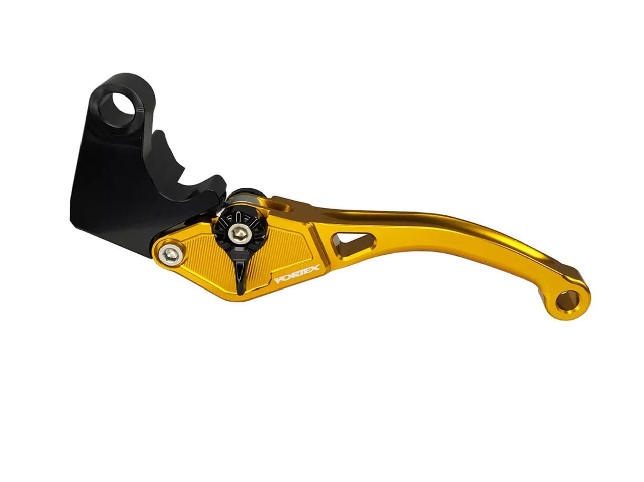 Vortex V3 Race Levers Suzuki GSXR750 (11-24) and GSXR600 (11-24), gold and black motorcycle clutch lever with adjustable dial and streamlined design.