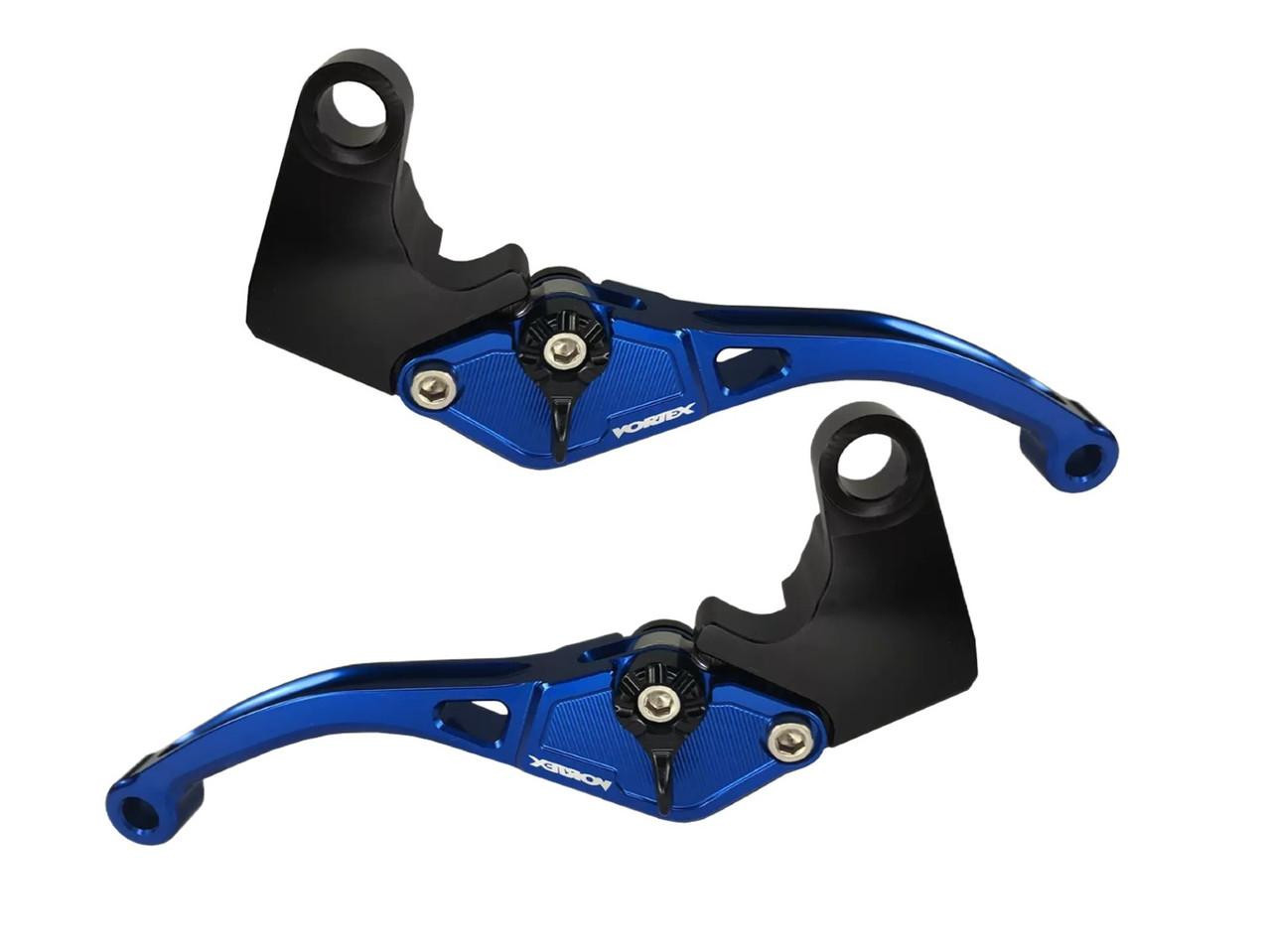 Vortex V3 Race Levers Suzuki GSX-8R/S (23-25), blue motorcycle race levers with black mounting brackets for Suzuki GSX-8R/S models from 2023 to 2025.