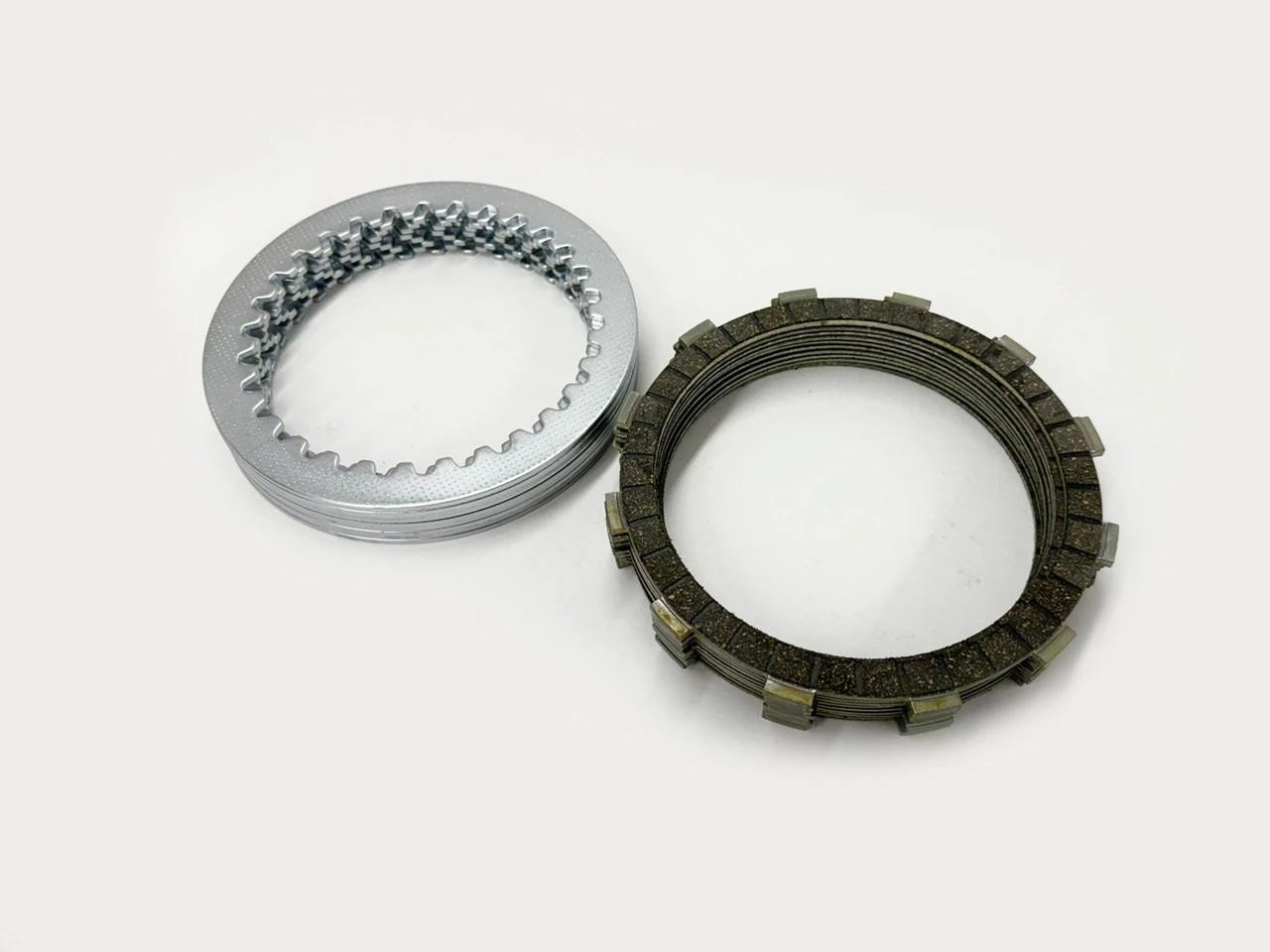 MTC Chrome Plated Clutch Plate Kit Kawasaki ZX-14R (12-26), image showing a chrome plated clutch plate and a clutch friction plate on a white background.