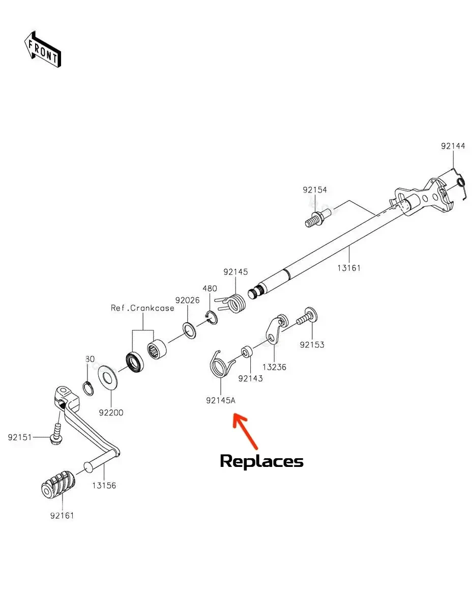 Robinson Industries Motorcycle Transmissions & Gears Heavy Duty Detent Spring Kawasaki ZX-14R (06-25), technical diagram showing a replacement heavy-duty detent spring component and related parts for Kawasaki ZX-14R motorcycle transmission.