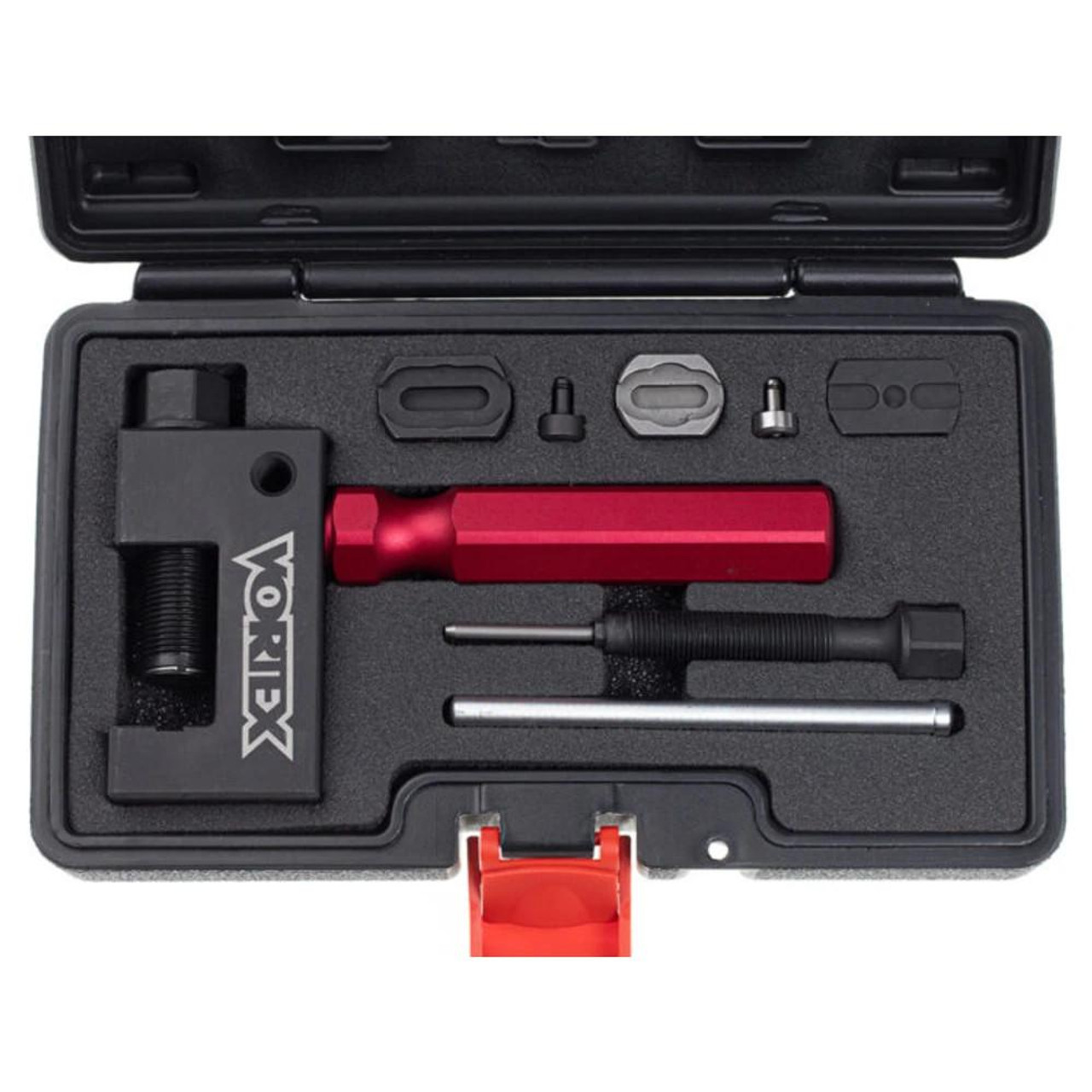 Vortex Racing Chain Tool, a motorcycle chain maintenance and repair tool kit in a black carrying case with various metal and plastic components.