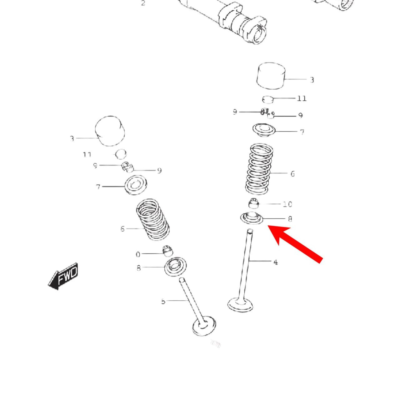 Vance & Hines Heavy Duty Valve Seat Kit Suzuki Hayabusa (99-24), detailed diagram showing valve seat components with an arrow pointing to the valve seat part