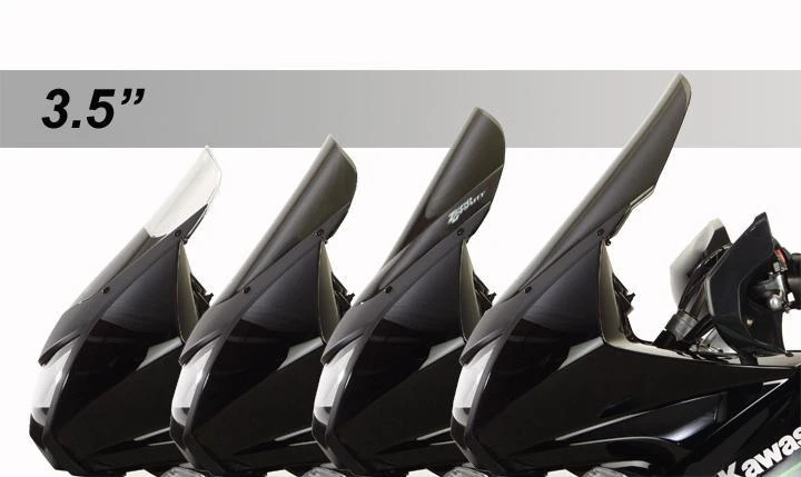 Zero Gravity Double Bubble Windscreen Kawasaki KLR650, close-up of multiple tinted motorcycle windscreens for Kawasaki KLR650.